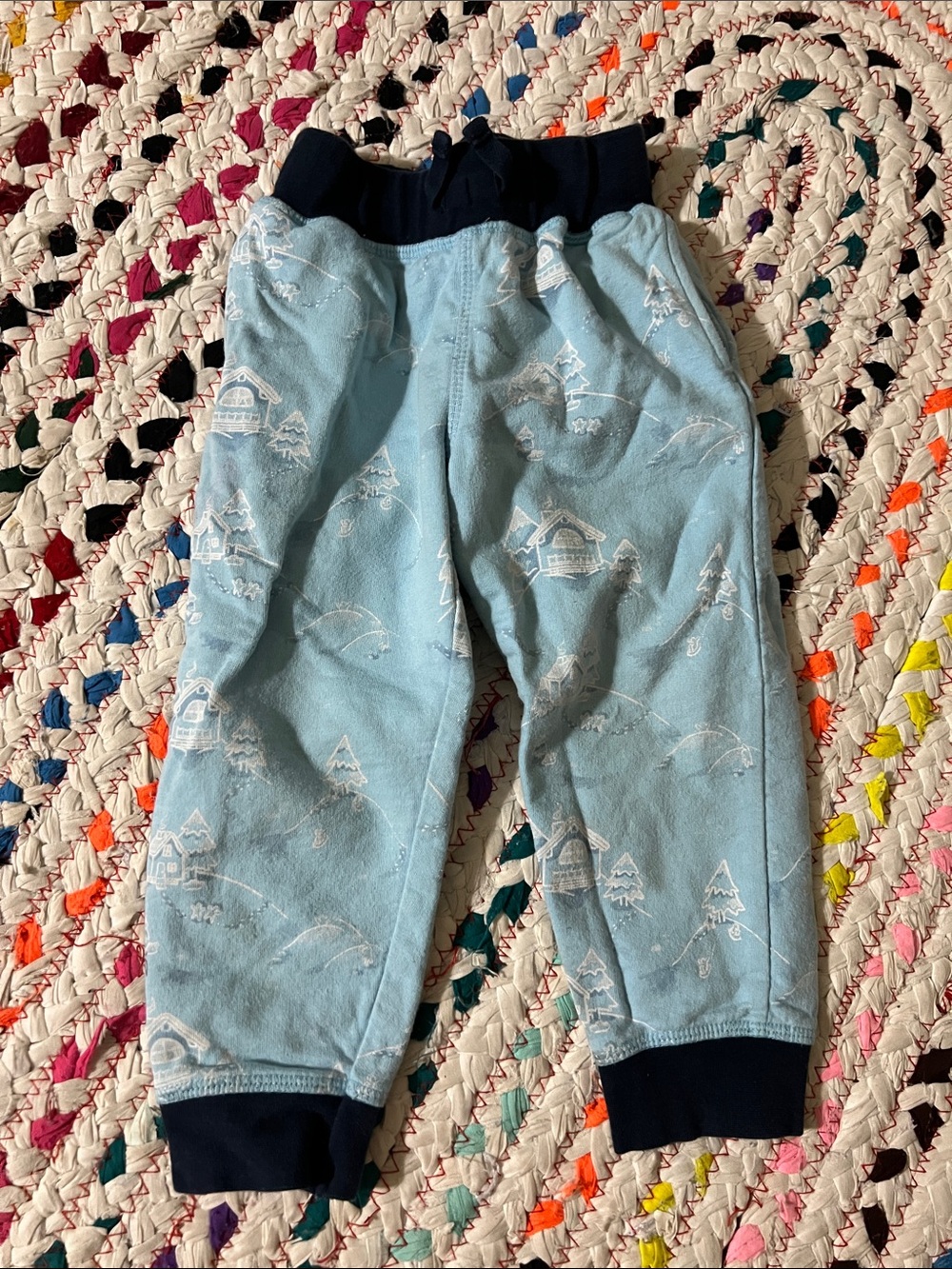 Kids Light Blue Fleece Joggers with Navy Waistband - Brand Unspecified